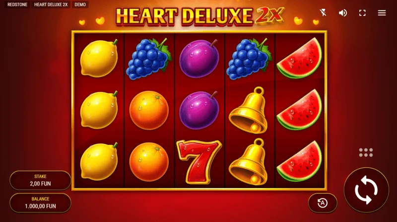 Heart Deluxe 2x - écran de jeu avec des rouleaux 5x3